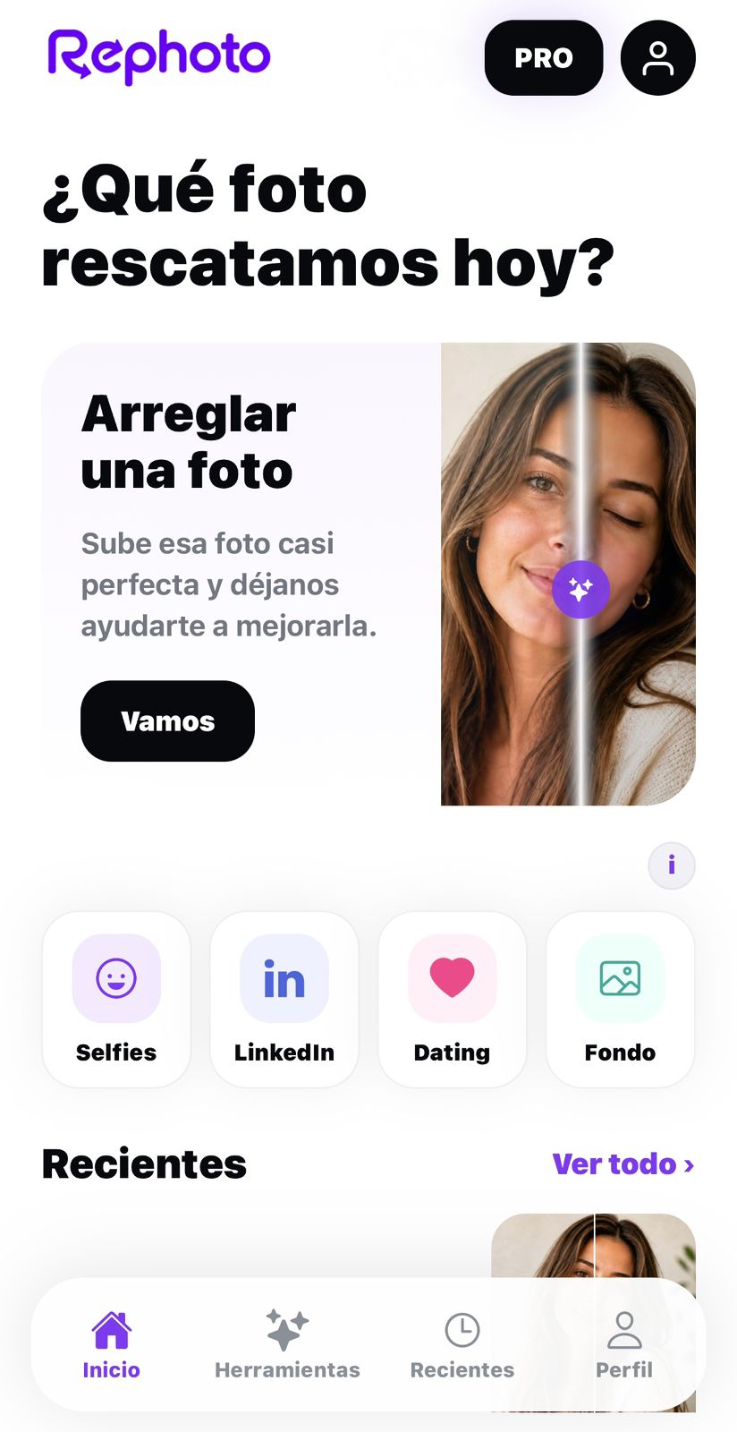 Pantalla de app Rephoto