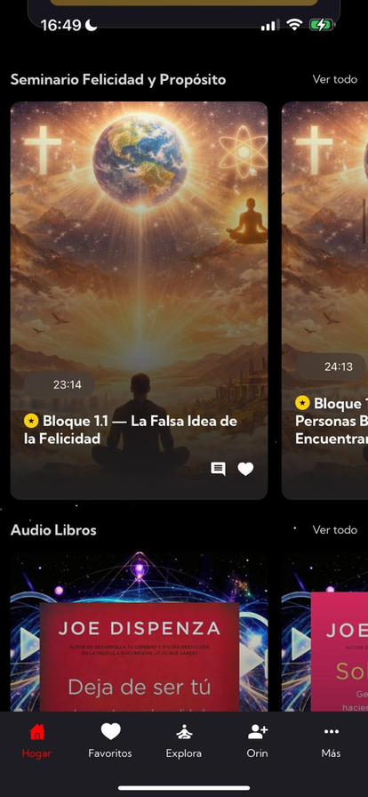 Pantalla móvil de contenido en app