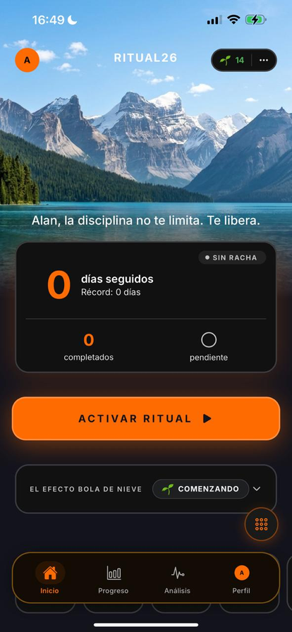 Pantalla móvil de app de montaña